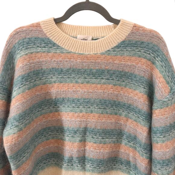 Aritzia Wilfred Mohair Striped Cropped Boxy Pastel Sweater Size Large - Picture 2 of 9